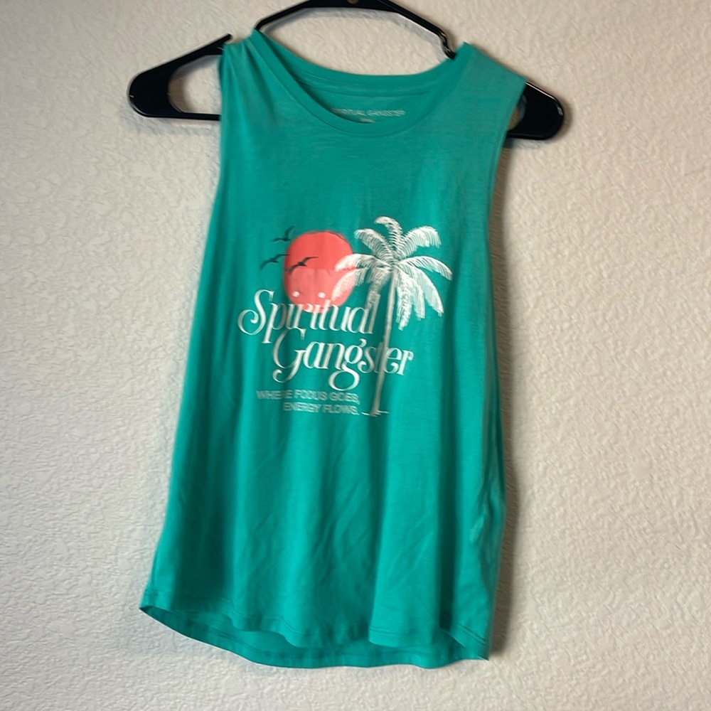 Spiritual gangster tank sleeveless tee. “Where focus goes energy flows” size sm